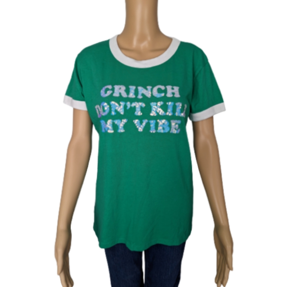 PINK Victoria's Secret Grinch Don't Kill My Vibe Sequin Top S